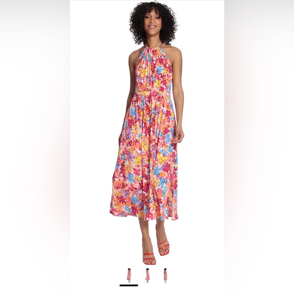 Maggy London Women's Halter Midi Dress with Back Neck Tie